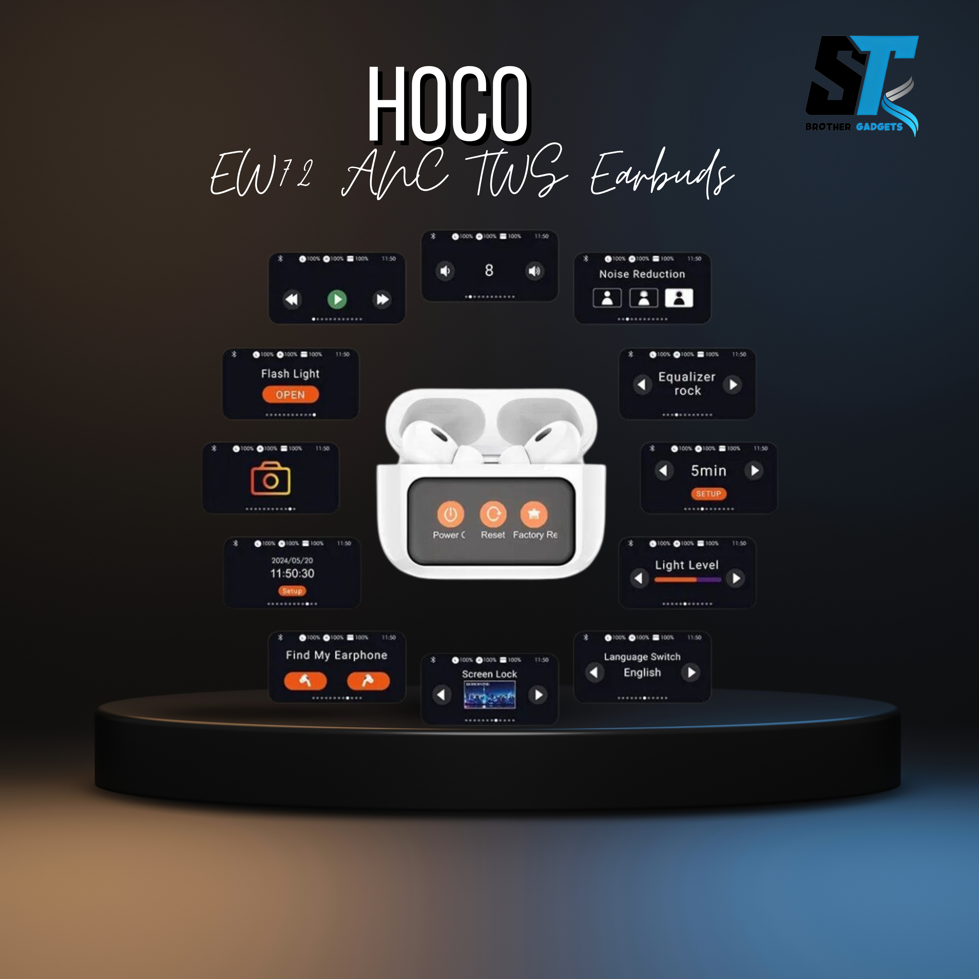 Hoco EW72 ANC TWS Earbuds With HD Display